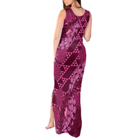 Pink Aloha Hawaii Tank Maxi Dress Hawaiian Kakau Ohia Lehua Lei - Polynesian Pride