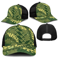 Green Aloha Hawaii Baseball Net Cap Hawaiian Kakau Ohia Lehua Lei - Polynesian Pride