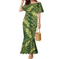 Green Aloha Hawaii Family Matching Mermaid Dress and Hawaiian Shirt Hawaiian Kakau Ohia Lehua Lei LT14 Mom's Dress Green - Polynesian Pride