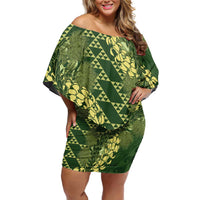 Green Aloha Hawaii Family Matching Off Shoulder Short Dress and Hawaiian Shirt Hawaiian Kakau Ohia Lehua Lei LT14 Mom's Dress Green - Polynesian Pride