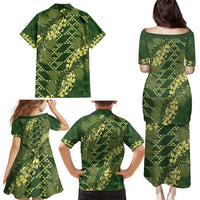 Green Aloha Hawaii Family Matching Puletasi and Hawaiian Shirt Hawaiian Kakau Ohia Lehua Lei LT14 - Polynesian Pride