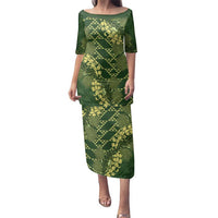 Green Aloha Hawaii Family Matching Puletasi and Hawaiian Shirt Hawaiian Kakau Ohia Lehua Lei LT14 Mom's Dress Green - Polynesian Pride