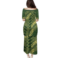 Green Aloha Hawaii Family Matching Puletasi and Hawaiian Shirt Hawaiian Kakau Ohia Lehua Lei LT14 - Polynesian Pride