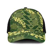 Green Aloha Hawaii Mesh Trucker Cap Hawaiian Kakau Ohia Lehua Lei - Polynesian Pride