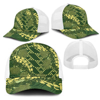Green Aloha Hawaii Mesh Trucker Cap Hawaiian Kakau Ohia Lehua Lei - Polynesian Pride