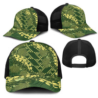 Green Aloha Hawaii Mesh Trucker Cap Hawaiian Kakau Ohia Lehua Lei - Polynesian Pride