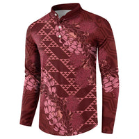Maroon Aloha Hawaii Button Sweatshirt Hawaiian Kakau Ohia Lehua Lei - Polynesian Pride