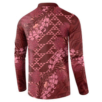 Maroon Aloha Hawaii Button Sweatshirt Hawaiian Kakau Ohia Lehua Lei - Polynesian Pride
