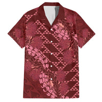 Maroon Aloha Hawaii Family Matching Tank Maxi Dress and Hawaiian Shirt Hawaiian Kakau Ohia Lehua Lei LT14 Dad's Shirt - Short Sleeve Maroon - Polynesian Pride