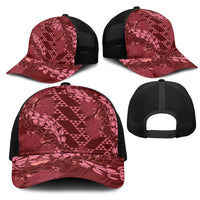 Maroon Aloha Hawaii Mesh Trucker Cap Hawaiian Kakau Ohia Lehua Lei - Polynesian Pride