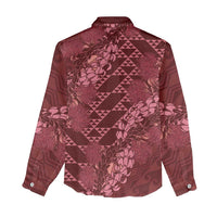 Maroon Aloha Hawaii Women Casual Shirt Hawaiian Kakau Ohia Lehua Lei - Polynesian Pride