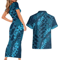 Naval Night Aloha Hawaii Couples Matching Short Sleeve Bodycon Dress and Hawaiian Shirt Hawaiian Kakau Ohia Lehua Lei LT14 - Polynesian Pride