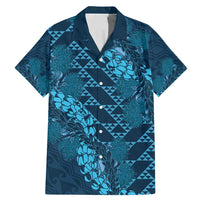 Naval Night Aloha Hawaii Family Matching Mermaid Dress and Hawaiian Shirt Hawaiian Kakau Ohia Lehua Lei LT14 Dad's Shirt - Short Sleeve Blue - Polynesian Pride