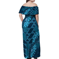 Naval Night Aloha Hawaii Family Matching Off Shoulder Maxi Dress and Hawaiian Shirt Hawaiian Kakau Ohia Lehua Lei LT14 - Polynesian Pride