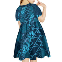 Naval Night Aloha Hawaii Kid Short Sleeve Dress Hawaiian Kakau Ohia Lehua Lei - Polynesian Pride