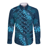 Naval Night Aloha Hawaii Long Sleeve Button Shirt Hawaiian Kakau Ohia Lehua Lei - Polynesian Pride
