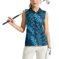 Naval Night Aloha Hawaii Women Sleeveless Polo Shirt Hawaiian Kakau Ohia Lehua Lei LT14 - Polynesian Pride