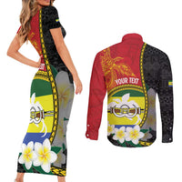 Personalised PNG Morobe Provins Couples Matching Short Sleeve Bodycon Dress and Long Sleeve Button Shirt Papua New Guinea Plumeria Melanesian Pattern LT14 - Polynesian Pride