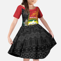 Personalised PNG Morobe Provins Family Matching Off Shoulder Maxi Dress and Hawaiian Shirt Papua New Guinea Plumeria Melanesian Pattern LT14 Daughter's Dress Red - Polynesian Pride