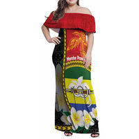 Personalised PNG Morobe Provins Family Matching Off Shoulder Maxi Dress and Hawaiian Shirt Papua New Guinea Plumeria Melanesian Pattern LT14 Mom's Dress Red - Polynesian Pride