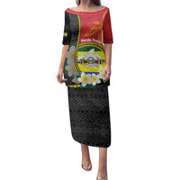 Personalised PNG Morobe Provins Family Matching Puletasi and Hawaiian Shirt Papua New Guinea Plumeria Melanesian Pattern LT14 Mom's Dress Red - Polynesian Pride