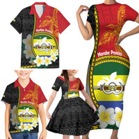 Personalised PNG Morobe Provins Family Matching Short Sleeve Bodycon Dress and Hawaiian Shirt Papua New Guinea Plumeria Melanesian Pattern LT14 - Polynesian Pride