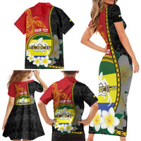 Personalised PNG Morobe Provins Family Matching Short Sleeve Bodycon Dress and Hawaiian Shirt Papua New Guinea Plumeria Melanesian Pattern LT14 - Polynesian Pride