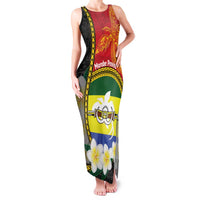 Personalised PNG Morobe Provins Family Matching Tank Maxi Dress and Hawaiian Shirt Papua New Guinea Plumeria Melanesian Pattern LT14 Mom's Dress Red - Polynesian Pride