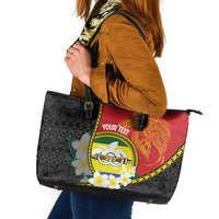 Personalised PNG Morobe Provins Leather Tote Bag Papua New Guinea Plumeria Melanesian Pattern LT14 Red - Polynesian Pride