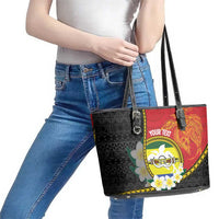 Personalised PNG Morobe Provins Leather Tote Bag Papua New Guinea Plumeria Melanesian Pattern LT14 - Polynesian Pride
