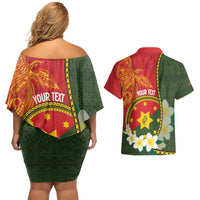 Personalised PNG Isten Hailans Provins Couples Matching Off Shoulder Short Dress and Hawaiian Shirt Papua New Guinea Plumeria Melanesian Pattern LT14 - Polynesian Pride