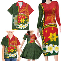 Personalised PNG Isten Hailans Provins Family Matching Long Sleeve Bodycon Dress and Hawaiian Shirt Papua New Guinea Plumeria Melanesian Pattern LT14 - Polynesian Pride