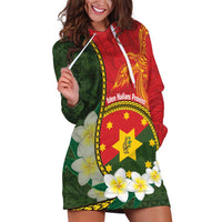Personalised PNG Isten Hailans Provins Hoodie Dress Papua New Guinea Plumeria Melanesian Pattern LT14 Green - Polynesian Pride