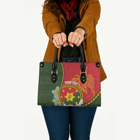 Personalised PNG Isten Hailans Provins Leather Bag Papua New Guinea Plumeria Melanesian Pattern - Polynesian Pride