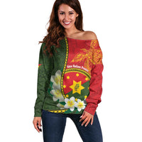 Personalised PNG Isten Hailans Provins Off Shoulder Sweater Papua New Guinea Plumeria Melanesian Pattern - Polynesian Pride