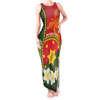 Personalised PNG Isten Hailans Provins Tank Maxi Dress Papua New Guinea Plumeria Melanesian Pattern LT14 Women Green - Polynesian Pride