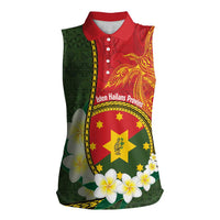 Personalised PNG Isten Hailans Provins Women Sleeveless Polo Shirt Papua New Guinea Plumeria Melanesian Pattern LT14 Female Green - Polynesian Pride