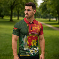 Personalised PNG Isten Hailans Provins Zipper Polo Shirt Papua New Guinea Plumeria Melanesian Pattern LT14 - Polynesian Pride