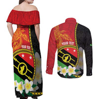 Personalised PNG Sauten Hailans Couples Matching Off Shoulder Maxi Dress and Long Sleeve Button Shirt Papua New Guinea Plumeria Melanesian Pattern LT14 - Polynesian Pride