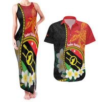 Personalised PNG Sauten Hailans Couples Matching Tank Maxi Dress and Hawaiian Shirt Papua New Guinea Plumeria Melanesian Pattern LT14 Red - Polynesian Pride