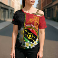 Personalised PNG Sauten Hailans Cross Shoulder Shirt Papua New Guinea Plumeria Melanesian Pattern - Polynesian Pride