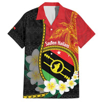 Personalised PNG Sauten Hailans Family Matching Off The Shoulder Long Sleeve Dress and Hawaiian Shirt Papua New Guinea Plumeria Melanesian Pattern LT14 Dad's Shirt - Short Sleeve Red - Polynesian Pride