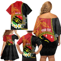 Personalised PNG Sauten Hailans Family Matching Off Shoulder Short Dress and Hawaiian Shirt Papua New Guinea Plumeria Melanesian Pattern LT14 - Polynesian Pride