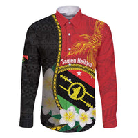 Personalised PNG Sauten Hailans Family Matching Short Sleeve Bodycon Dress and Hawaiian Shirt Papua New Guinea Plumeria Melanesian Pattern LT14 Dad's Shirt - Long Sleeve Red - Polynesian Pride