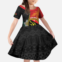 Personalised PNG Sauten Hailans Family Matching Summer Maxi Dress and Hawaiian Shirt Papua New Guinea Plumeria Melanesian Pattern LT14 Daughter's Dress Red - Polynesian Pride