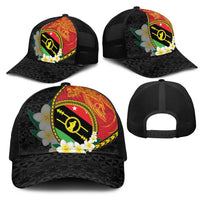 PNG Sauten Hailans Mesh Trucker Cap Papua New Guinea Plumeria Melanesian Pattern - Polynesian Pride
