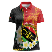Personalised PNG Sauten Hailans Women Polo Shirt Papua New Guinea Plumeria Melanesian Pattern LT14 Female Red - Polynesian Pride