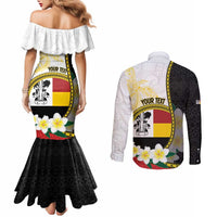 Personalised PNG Madang Provins Couples Matching Mermaid Dress and Long Sleeve Button Shirt Papua New Guinea Plumeria Melanesian Pattern LT14 - Polynesian Pride