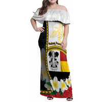 Personalised PNG Madang Provins Family Matching Off Shoulder Maxi Dress and Hawaiian Shirt Papua New Guinea Plumeria Melanesian Pattern LT14 Mom's Dress White - Polynesian Pride