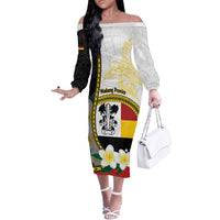 Personalised PNG Madang Provins Off The Shoulder Long Sleeve Dress Papua New Guinea Plumeria Melanesian Pattern LT14 Women White - Polynesian Pride